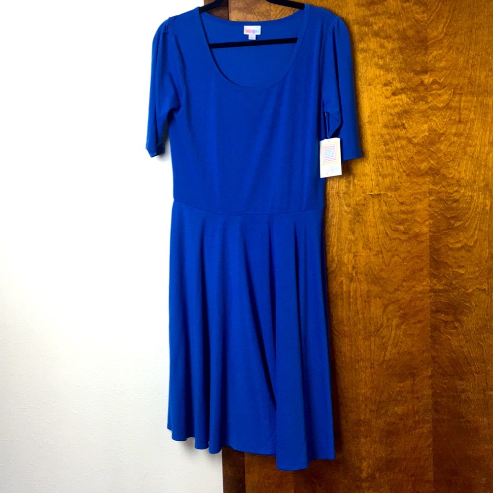 NWT Large Lularoe Nicole solid Royal Blue dress